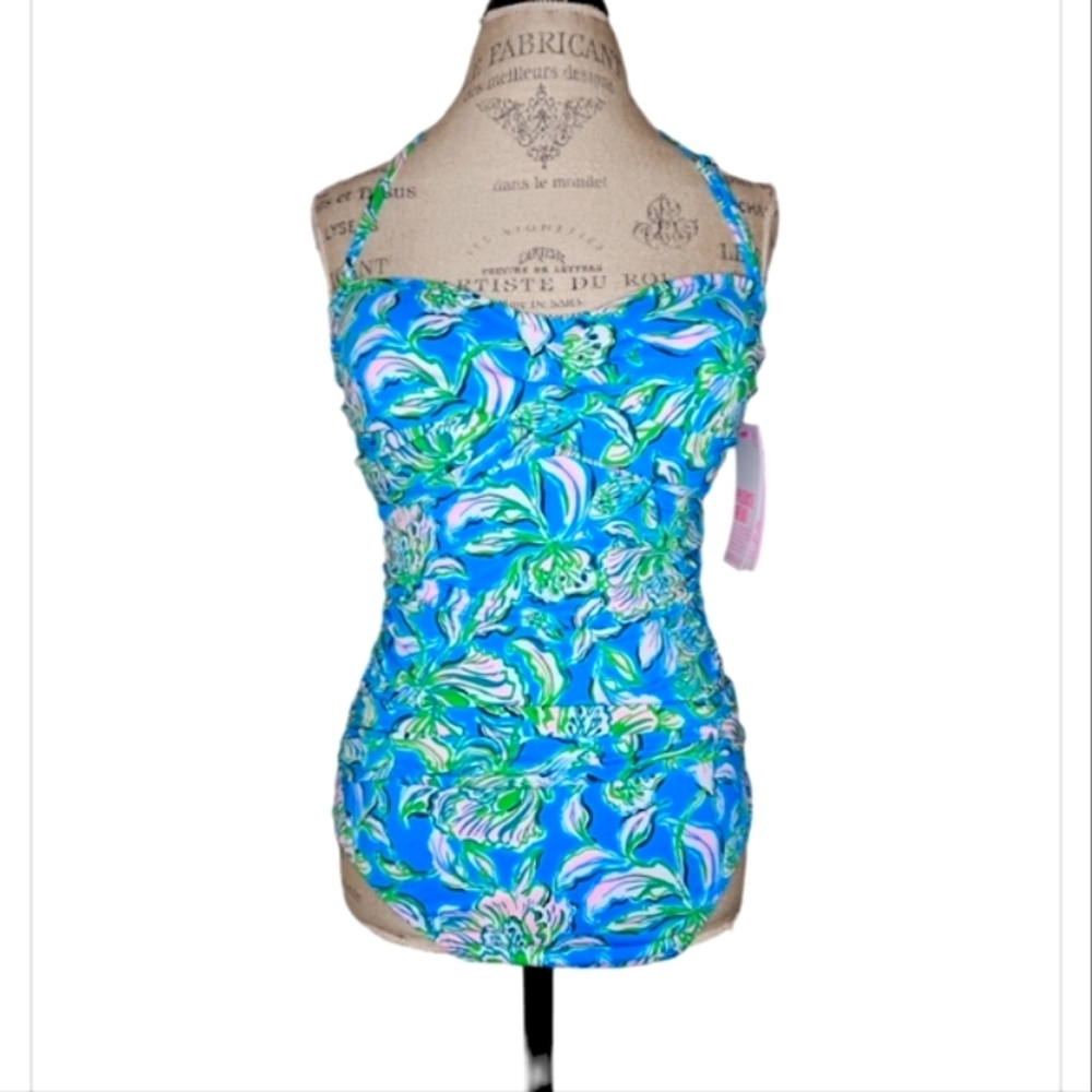 Lilly Pulitzer Flamenco One Piece Swimsuit Cumulus Blue Chick Magnet Size 14 NWT